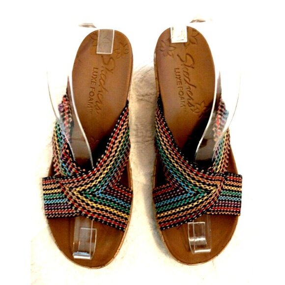 Skechers Woven Beverlee Delighted Mid Heel Wedge Sandals Luxe Foam Women - 7M - Picture 2 of 7